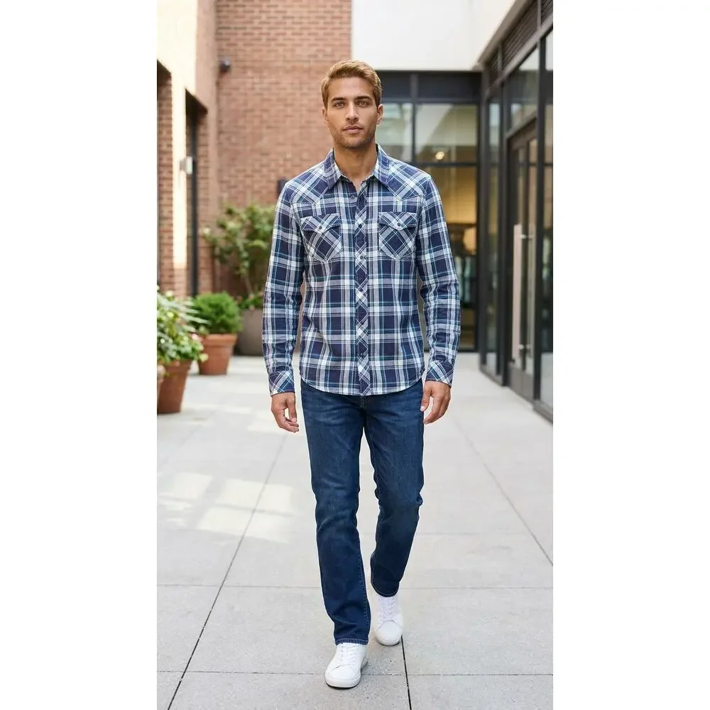 True Religion Brand Plaid Relaxed Fit Western Button-Up Shirt Men Size 2XL